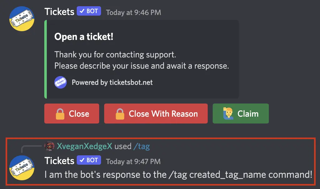 Tag message example